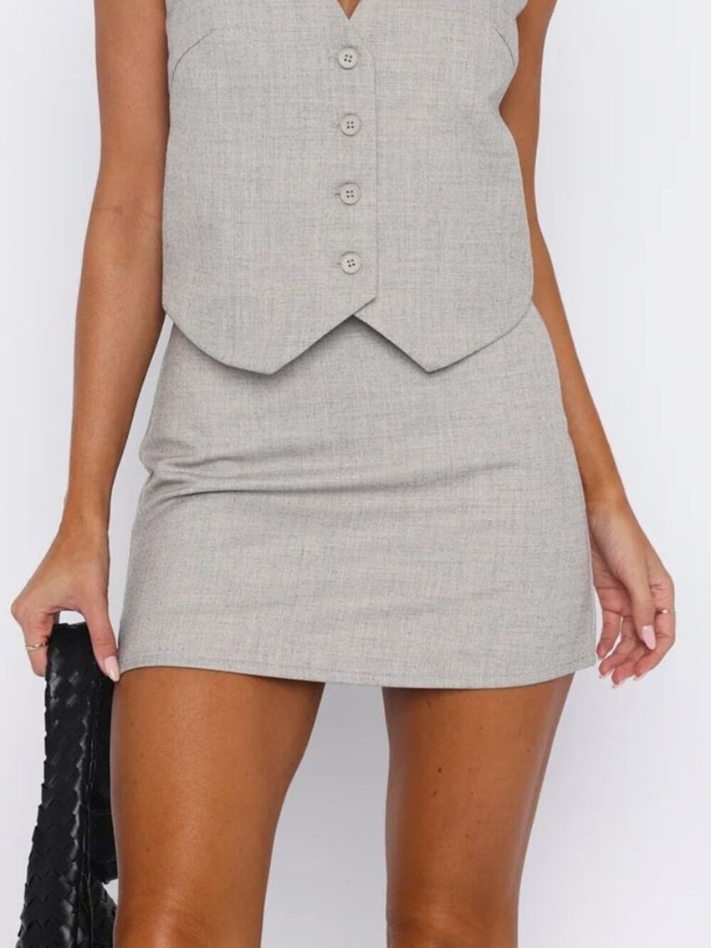 White Fox Socialite Mini Skirt in Pebble Grey